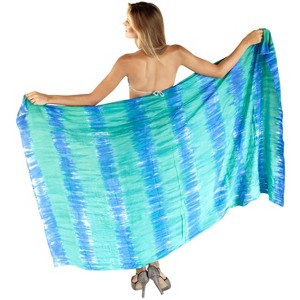 LA LEELA Women's Summer Bikini Wraps Beach Wrap Cover up Sarong Skirt Bathing suit Swimsuit Cover Ups for Swimwear Women One Size Blue, Tie Dye Design - 1 of 4
