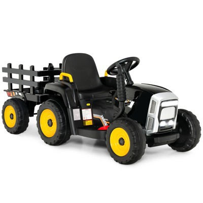 Costway 12V Kids Ride On Tractor with Trailer Ground Loader w/ RC & Lights Red\Pink\Green