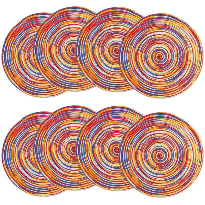 Colorful 15" Round Braided Fabric Placemats Set of 8 Dining Table Mat for Kitchen Party Decor, 1 of 9