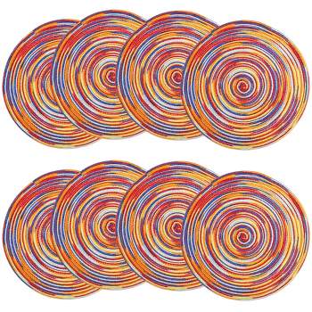 Colorful 15" Round Braided Fabric Placemats Set of 8 Dining Table Mat for Kitchen Party Decor