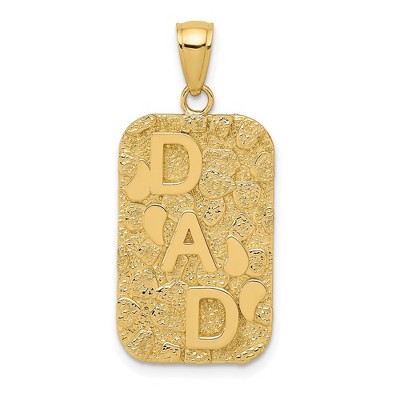 Black Bow Jewelry 14k Yellow Gold Small Nugget Dad Dog Tag Pendant, 15 x 30mm