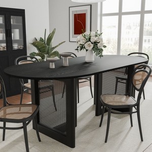 PexFix 67" x 33.5" Modern Farmhouse Kitchen Dining Room Table Furniture Oval Black Kitchen Table with Rattan Woven Legs for Kitchen Bar Living Room - 1 of 4