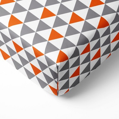 Bacati - Triangles Orange Gray 100 percent Cotton Universal Baby US Standard Crib or Toddler Bed Fitted Sheet