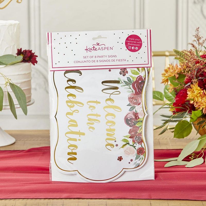 Kate Aspen Burgundy Blush Floral Party Decor Sign Kit (Set of 8) | 28513FW, 4 of 9