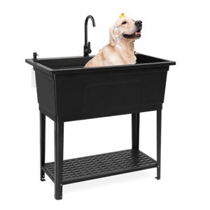 ROVSUN 37-Gallon Freestanding Utility Sink with Faucet, 36" Heightened Basin for Laundry, Garage, Outdoor, Pet Wash, 40"L×24"W×36"H - 1 of 4