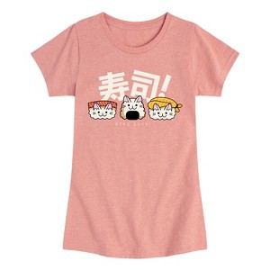 Girls' - Instant Message - Kawaii Neko Sushi Fitted Short Sleeve Graphic T-Shirt - 1 of 4