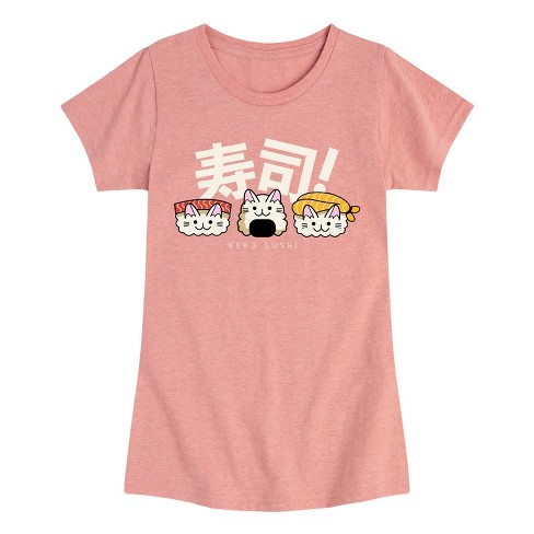 Girls' - Instant Message - Kawaii Neko Sushi Fitted Short Sleeve Graphic T-Shirt - image 1 of 4