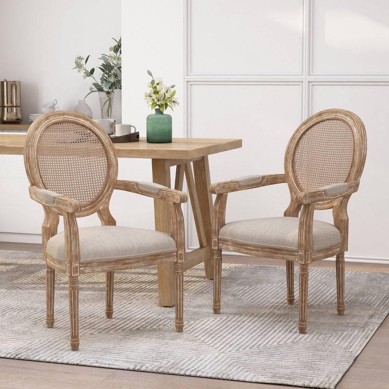 Set of 2 Judith French Country Wood and Cane Upholstered Dining Chairs - Christopher Knight Home, 3 of 15