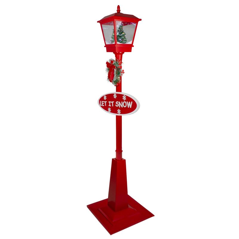 Northlight 70.75" Musical Red Holiday Street Lamp with Christmas Tree Snowfall Lantern, 2 of 4