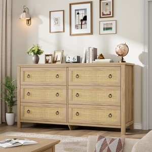 Jojoka 3/6/7 Drawer Rattan Dresser, Boho Wooden Chest for Bedroom, Storage Organizer for Nursery, Living Room, Entryway - 1 of 4