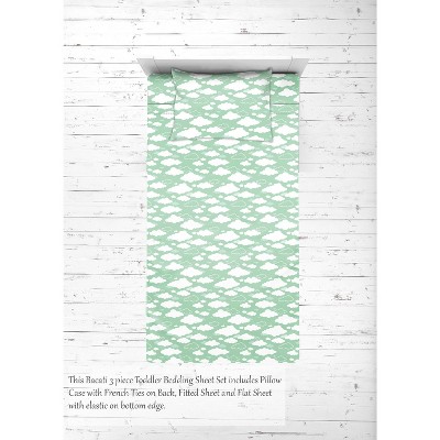 Bacati - Clouds in the City Mint Gray 3 pc Toddler Bedding Sheet Set