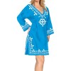 HAPPY BAY Women's Loose Mini Swimwear Dress Vacation Beachwear Swim Suit Short Summer Bathing Suit Cover Ups 8-12 Blue Solid - 4 of 4