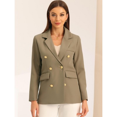 Allegra K Women's Work Office Notched Lapel Long Sleeve Double Breasted Blazer Khaki X-Small — фото 2