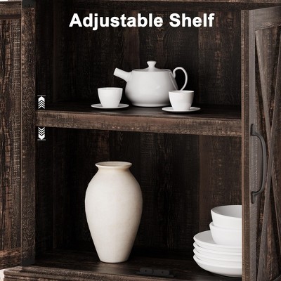 5 Tier Book Shelf, Farmhouse Book Case with Cabinet, 68.7" Tall Book Shelf with Storage Doors,