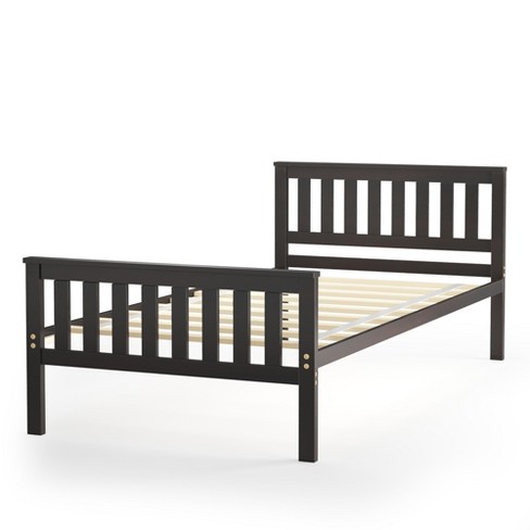 Costway Twin Wood Platform Bed With, Grey Wood Headboard Twin Bed