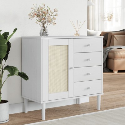 vidaXL Sideboard SENJA Rattan Look White 31.5 in.x15.7 in.x31.5 in. Solid Wood Pine