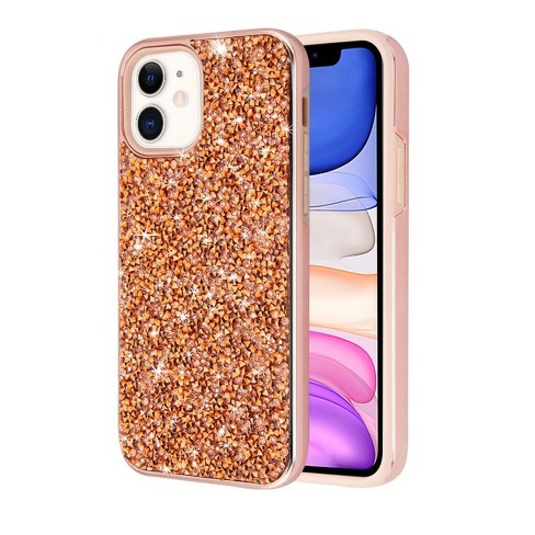 For Apple Iphone 11 Rose Gold Encrusted Rhinestones Hybrid Hard Tpu Case Cover Target