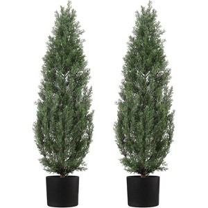Set of 2 Potted, Faux Cedar Trees - Lifelike UV-Protected Topiary for Front Door Decor, Porch, Garden, and Entryway - Indoor/Outdoor - 1 of 4