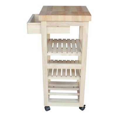 Solid Wood Unfinished Butcher Block Kitchen Cart with Wine Storage