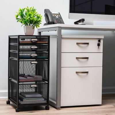 Black Mesh Rolling File Cabinet with 5 Drawers