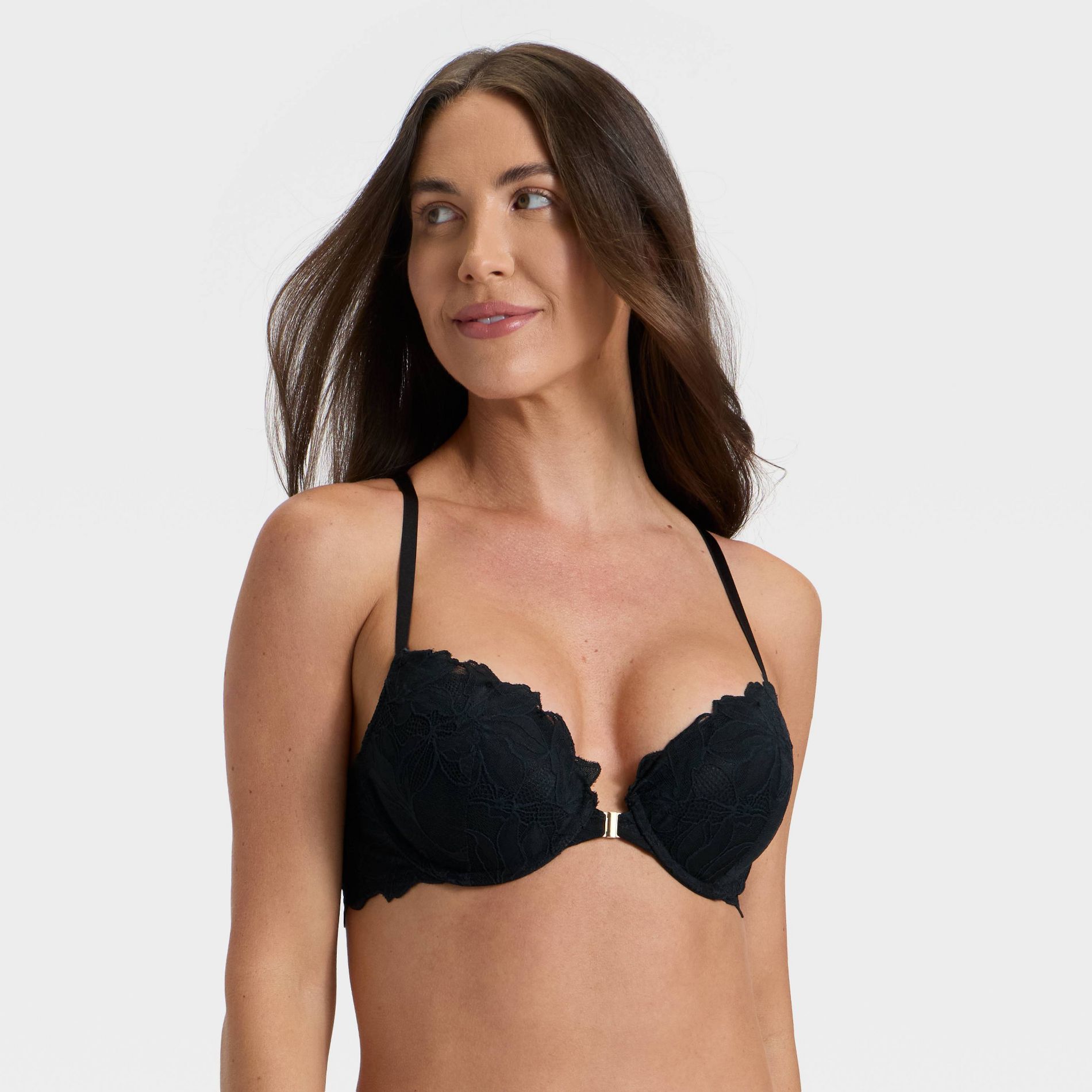 Women's Lace Front-Close Push-Up Plunge Bra - Auden™ Black 36A