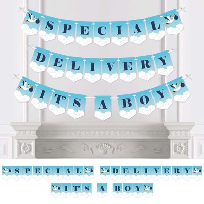 Big Dot of Happiness Boy Special Delivery - Blue It's a Boy Stork Baby Shower Bunting Banner - Party Decorations - Special Delivery It's a Boy