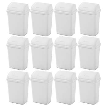 Sterilite 13 Gallon Plastic Swing Top Spave Saving Flat Side Lidded  Wastebasket Trash Can for Kitchen, Garage, or Workspace, Black (16 Pack)