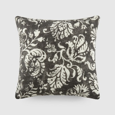 Distressed Floral Pattern Gray Cotton Throw Pillow Cover With Pillow Insert Set - Becky Cameron