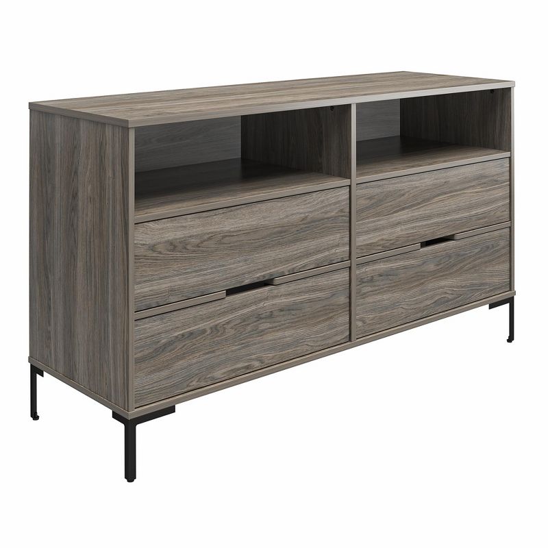 RealRooms Rolland Wide 4 Drawer 2 Cubby Dresser, Weathered Oak, 1 of 5