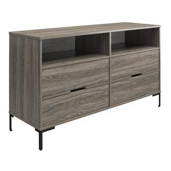 RealRooms Rolland Wide 4 Drawer 2 Cubby Dresser, Weathered Oak