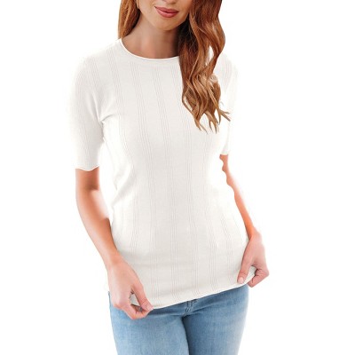 Womens Knit Shirts Slim Fit Sweater Tops Short Sleeve Round Neck Tops