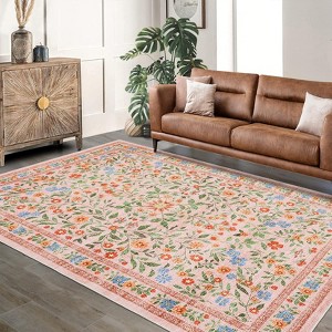 Coucheta washable Non-Slip Ultra-Thin Boho Floral Area Rug for Indoor Spaces Like Living Room, Girls Room, Nursery, Playroom - 1 of 4