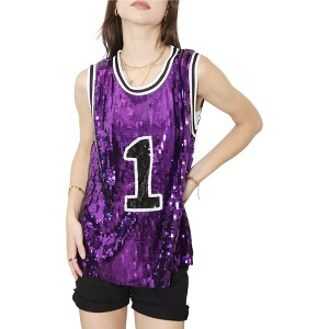 Anna-Kaci Women's Sparkle Glitter Number 1 T-Shirt Sequin Tank Top Blouse - 1 of 4