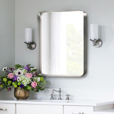 34"x26"Aluminum Rectangle Imitation Electroplated Silver Hardware Hanging Mirror