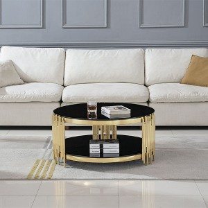 NicBex Stylish Double-Layer Metal Coffee Table with Tempered Glass Tabletop,Round End Table,Living Room Furniture - 1 of 4