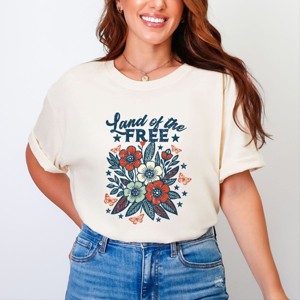 Simply Sage Market Distressed Land Of The Free Flowers Garment Dyed Tee - 1 of 4