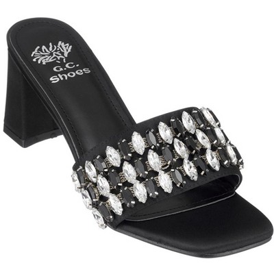 GC Shoes Drais Rhinestone Block Heel Sandals