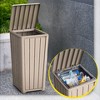 Gulches Indoor/Outdoor Resin Trash Can (15.16”L×15.55”W×30.71”H) Light Brown Vertical Slat Design, Secure Lid, Weather-Resistant - 4 of 4