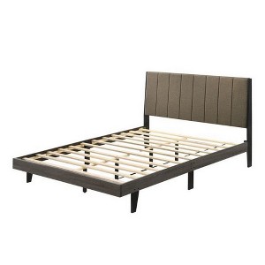 Royal Hampton 85 Inch Wood Queen Platform Bed, Channel Tufting, Taupe Brown Fabric - 1 of 4
