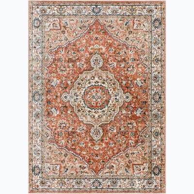 Mark & Day Lamoni 6'7"x9' Rectangle Woven Indoor Area Rugs Burnt Orange: Traditional Medallion, Stain-Resistant, Pet Friendly