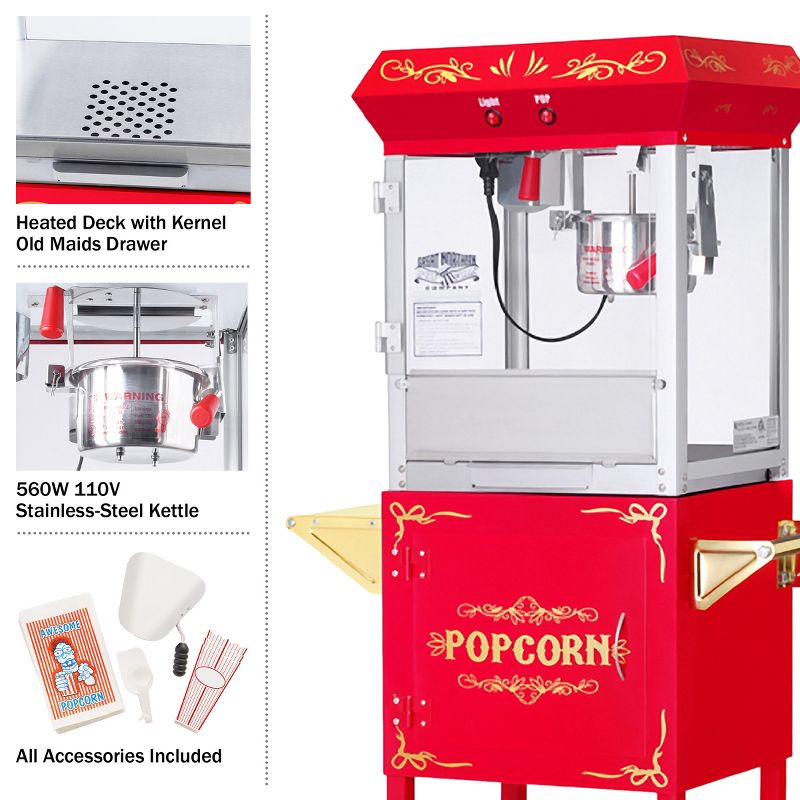 Great Northern Popcorn 6 oz. Foundation Popcorn Machine with Cart - Red, 3 of 9
