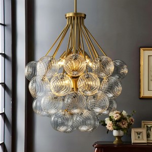 Rennnsan Savena 25" W 12 -Light Glass Dimmable Mid-Century Bubble Chandelier in Gold - 1 of 4