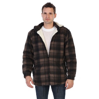 GIOBERTI Men's Faux Shearling Lined Flannel Jacket with Removable Hood, Navy / Gray, XL — фото 3