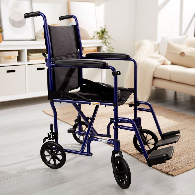 McKesson Transport Chair, Lightweight Aluminum - Blue, 300 lbs Capacity, 1 Count, 3 of 4