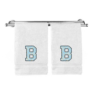 BC BARE COTTON Monogrammed Hand Towels, Personalized Gift, Set of 2 - Embroidered Writing with Light Blue - 1 of 4