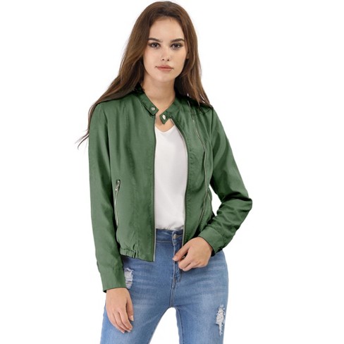 Allegra K Women's Quilted Zip-Up Raglan Sleeves Bomber Jacket Dark Green  X-Large