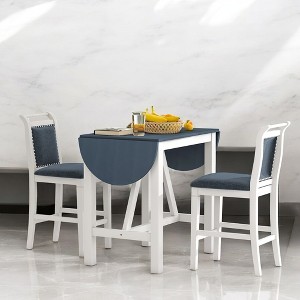 3-Piece Wood Counter Height Drop Leaf Dining Table Set with 2 Upholstered Chairs for Small Spaces and Dining Room - 1 of 4