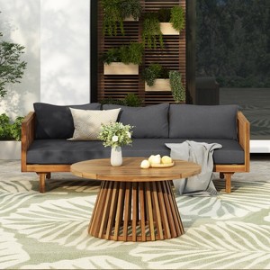 Christopher Knight Home Panfilo Acacia Wood Upholstered 3 Seater Daybed with Coffee Table - 1 of 4