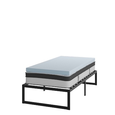 Flash Furniture 14 Inch Metal Platform Bed Frame with 12 Inch Pocket Spring Mattress in a Box and 3 inch Cool Gel Memory Foam Topper