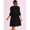 Allegra K Women's Scoop Neck Pocket Puff Sleeves Smocked Casual Midi Dress - 4 of 4